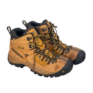 KEEN Mens Waterproof Hiking Boots 12EE Brown Leather Safety Toe READ